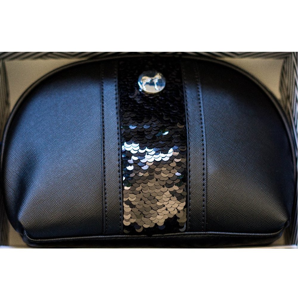 NWT Sequined Stripe Domed Makeup Bag